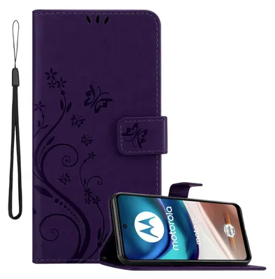 Zdjęcie produktu dla Cadorabo pokrowiec na telefon Motorola MOTO G42 w kolorze FLORAL DARK PURPLE pokrowiec ochronny w kwiatowy wzór z zapięciem magnetycznym, funkcją podstawki i kieszeniami na karty etui z klapką w kwiatki etui na telefon komórkowy etui z klapką na książkę