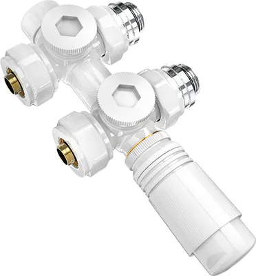 Produktbild von Heilmetz Ventil-Armaturen Anschlussarmatur inkl. Thermostat M30x1.5mm, für Heizkörper, Handtuchtrockner, Universal Eck- und Durchgangsform 50mm Weiß Optik, φ16*G1/2 (1 Stück)