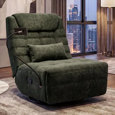 Produktbild von Relaxsessel HWC-P92, TV-Sessel Fernsehsessel, drehbar Kippfunktion Handyhalterung, Stoff Chenille (260g/m²) grün