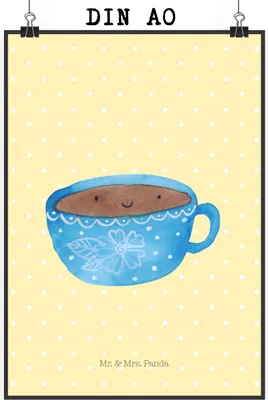 Produktbild von Mr. & Mrs. Panda Bild Kaffee Tasse DIN A0 - Gelb Pastell - Geschenk, Plakat, wanddeko, Liebe, Posterdruck, Wandbild, Lustige Sprüche, Genuss, Deko, Geschmack, Glücklich