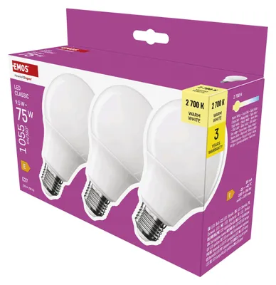 Productafbeelding van EMOS LED-lamp Classic A60 / E27 / 9,5 W (equivalent van 75 W) / 1055 lm / warm wit, ZQ5E51.3