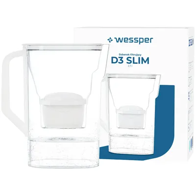Produktbild von Wessper D3 SLIM Wasserfilterkanne 2,7 L Weiß mit 1x aquamax Filter