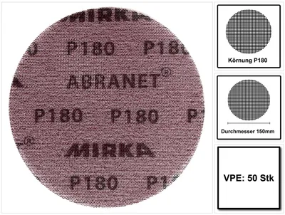 Obrázok produktu pre MIRKA Brúsny kotúč na suchý zips ABRANET, Ø 150 mm, zrnitosť: 180