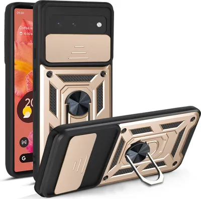 Produktbild von Google Pixel 6 Hülle mit 360° Drehbarer Magnetische Ring Ständer Halter Dia Kameraschutz TPU Bumper Silikon Schutzhülle für Google Pixel 6 Gold