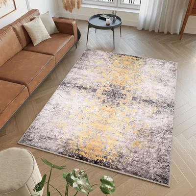 Produktbild von Teppich Wohnzimmer Schlafzimmer Kurzflor Modern Design  Braun Gelb 120 x 170 cm