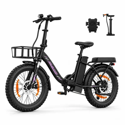 Produktbild von Runetic Ebike, Foldable e-bikes, 250W Motor, 36V 13Ah herausnehmbarer Akku, bis zu 80 km Reichweite, 25 km/h, 20" x 3,0" Breitreifen - Schwarz, KI-generiertes Bild