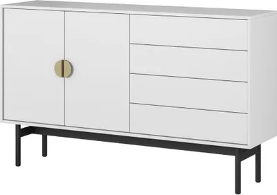 Obrázok produktu pre Selsey Stoon - Príborník so 4 zásuvkami, biely s čiernym kovovým rámom, 154 cm