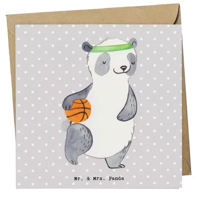 Produktbild von Mr. & Mrs. Panda Grußkarte Panda Basketball - Grau Pastell - Geschenk, Verband, doppelkarte, faltkarte, Verein, Sport, Glückwunschkarte, Basketballplatz, Klappkarte