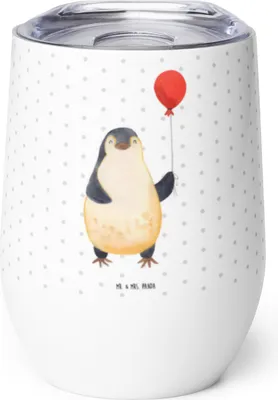 Produktbild von Mr. & Mrs. Panda Thermo Becher Pinguin Luftballon - Weiß - Geschenk, kaffee tasse, Thermobecher, Geschenkidee, Kirmes, thermosbecher, glühwein, Glück, glühweinbecher