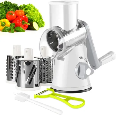 Produktbild von Gemüseschneider, Gemüseraspel - Küchengerät zum Schneiden - Schnelles Gemüse schneiden - Multifunktional mit 3 Messern - 10 cm Schneidefläche - Weiß