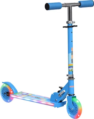 Image de HOMCOM Trottinette pour enfants de 3 à 7 ans pliable roues lumineuses en PU, 12 LED, musique, hauteur guidon réglable sur 4 niveaux, frein à friction, bleu