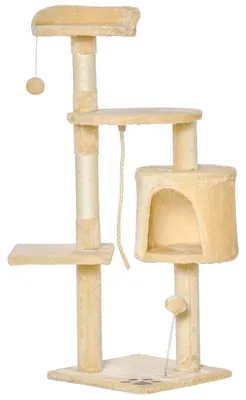 Image de Arbre à chat - Griffoir - Avec maisonnette - Plusieurs niveaux - Plateformes et jouets - Hauteur : 114 cm