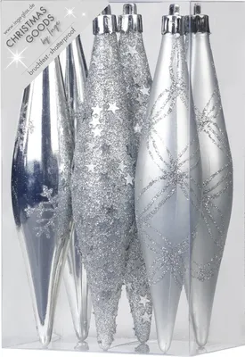 Produktbild von Christbaumschmuck Eiszapfen 15cm Kunststoff 6er Set - Silber