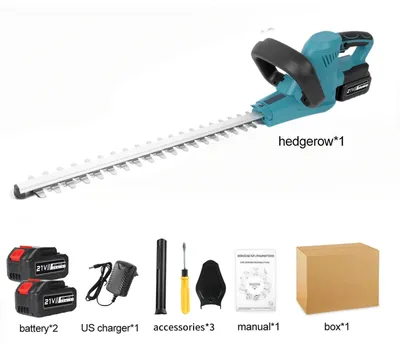 Produktbild von Akku Heckenschere - 21V kabelloser Strauchschneider - 51 cm doppelseitiges Schwert - 18 mm Zahnabstand - 2 Akkus - Doppelsicherheitsschalter