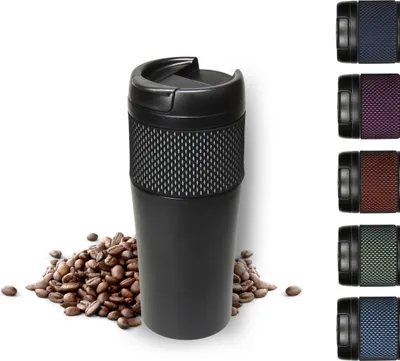 Produktbild von Thermobecher 'Temptation' groß - Kaffeebecher to go doppelwandig - Edelstahl Vakuumbecher mit Manschette - 500ml to go Becher - schwarz/grau