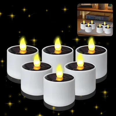6 Solar-LED-Teelichter mit Flammeneffekt, wiederaufladbar