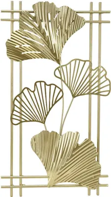 Produktbild von Wanddekoration aus goldenem Metall, goldenes Blatt, Wandbehang, Dekoration, Kunstskulptur mit Rahmen für Wohnzimmer, Büro, Zuhause, Hotel