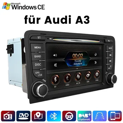 Immagine prodotto di Autoradio per Audi A3 dal 2003 al 2013, con navigatore GPS, lettore DVD/CD, schermo da 7", sistema operativo Windows CE, equalizzatore, RDS, USB e Bluetooth
