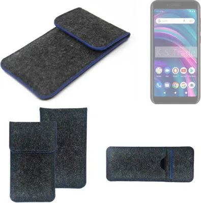 Produktbild von K-S-Trade Handy-Hülle Schutz-Hülle kompatibel mit BLU Studio X5 Max Filztasche Pouch Tasche Case Sleeve Filzhülle dunkelgrau, blauer Rand