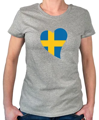 Produktbild von Huuraa Damen T-Shirt Schweden Flagge Herz S Sport Grey Bio Baumwolle Fairtrade Damenshirt Geschenkidee