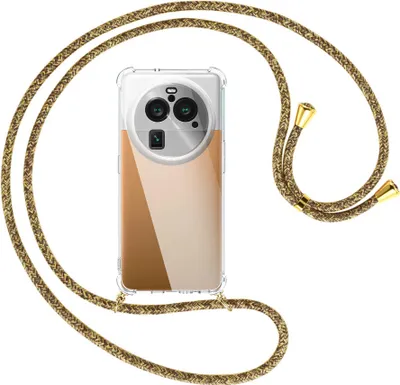 Produktbild von Handykette Backcover-Schutzhülle mit Band (Metall goldfarben) für Oppo Find X6 Pro (PGEM110,PGEM10) - braun+beige