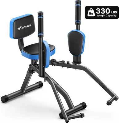 Image de Banc de Musculation Multifonction MERACH, résistance et poignées réglables, repose-jambes rotatifs à 360°, pour fessiers, cuisses et hanches, bleu