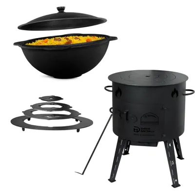 Produktbild von Ø40cm Uchag 2mm Stahl Adapter-Ringe 12L Kazan eben Kasan Utschak-OfenKessel Utschag Feldküche Feuerstelle Campingofen Außenküche Eintopfofen