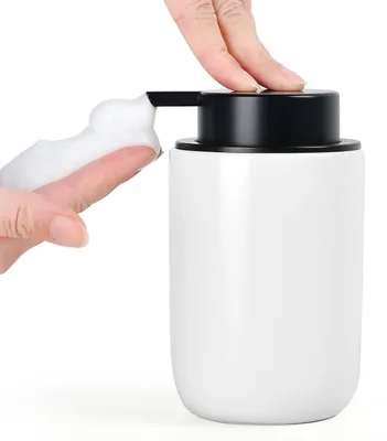 Zdjęcie produktu dla Dozownik do mydła ceramiczny, 350 ml, matowy, biały, z dużą głowicą pompy, wielokrotnego napełniania, do kuchni i łazienki
