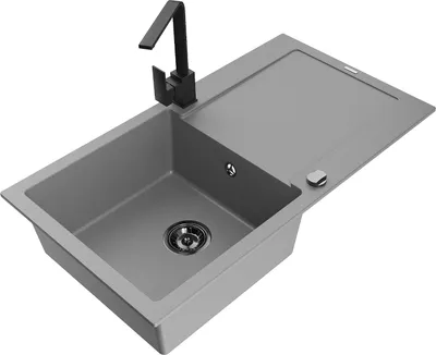 Produktbild von Mexen Leo 1 Becken-Granitspüle mit Abtropffläche und Mischbatterie Rita, Grau - 6501-71-670300-70-B