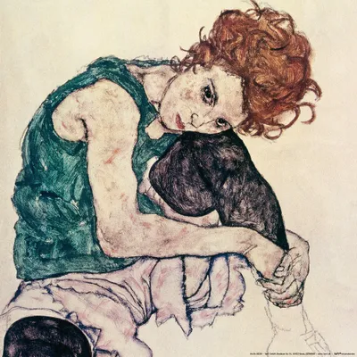 Produktbild von Egon Schiele Kunstdruck Bild - Die Frau Des Künstlers, Sitzende Frau, 1917 (40 x 40 cm)