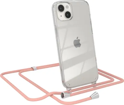Produktbild von EAZY CASE Handykette kompatibel mit Apple iPhone 14 Plus, Handyhülle mit Umhängeband, Handykordel, Schutzhülle Clear, Band in Rosa