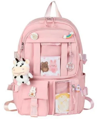 Obrázok produktu pre Batoh Kawaii s plyšovým príveskom, školský batoh štýl 2, ružový, 32x11x43 cm