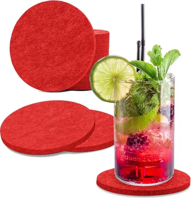 Produktbild von wortek Filz Untersetzer - Deko Tischset I Filzdeckel für Getränke, Tassen, Bar & Tisch, 8er Set I 10cm I Rund, Rot
