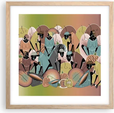 Produktbild von Gerahmtes Poster - Rahmen in heller Eiche - Afrikanisch Grafik Frauen - 40x40 cm - Wand Bild - Wanddeko - Wandbilder - Kunstposter - Wandposter - Bilderrahmen - Bilder - Kunstdruck - P2NAC40x40-4555
