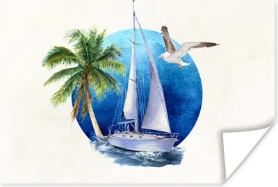Produktbild von MuchoWow® Poster Segelboot - Palme - Vogel - Meer 120x80 cm - Bilder