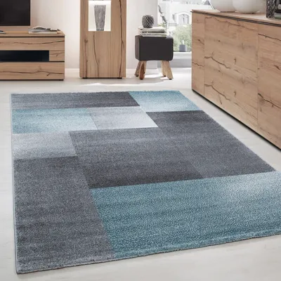 Produktbild von Moderner Designteppich mit geometrischem Muster - stilvoller Look für Wohnzimmer, Büro und Schlafzimmer, Größe: 140 x 200 cm, Farbe: Blau-1