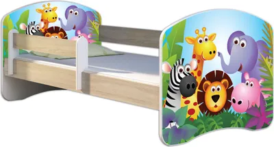 Produktbild von ACMA Jugendbett Kinderbett Junior-Bett Komplett-Set mit Matratze Lattenrost und Rausfallschutz Sonoma 01 Zoo 180x80