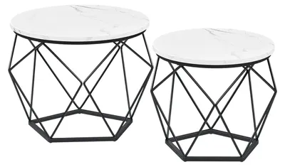 Produktbild von Beistelltische 2-teiliges Set - Satztische - Spanplattenstahl - 20 kg - Weiß-Schwarz