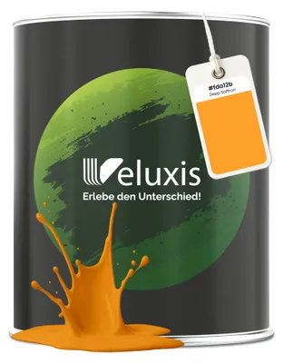 Produktbild von Wandfarbe Orange Gold Gelb Matt Innenfarbe – Deckkraft Klasse 1, VOC-frei, Ohne Grundierung, Tropfarm – Wohnzimmer & Schlafzimmer – 1L – Veluxis (Deep Saffron)
