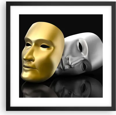 Produktbild von Gerahmtes Poster - Schwarzer Rahmen - Maske Theater Bühne Schauspieler - 40x40 cm - Wand Bild - Wanddeko - Wandbilder - Wandposter - Bilderrahmen - Bilder - Kunstdruck - Wandbild - P2BAC40x40-2432