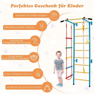 Produktbild von Kinder Kletterwand Heimsportgerät für Kinder bis 100 kg 107 x 83 x 223 cm Blau und Gelb