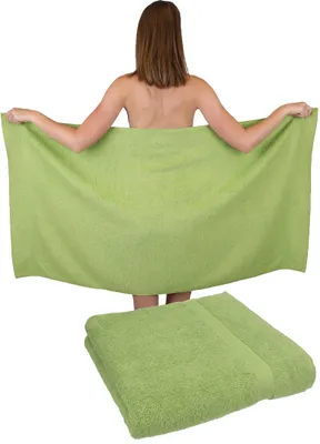 Produktbild von Betz 2 Stück Duschtücher 70 x 140 cm PREMIUM 100% Baumwolle Liegetuch Strandtuch Farbe: avocadogrün
