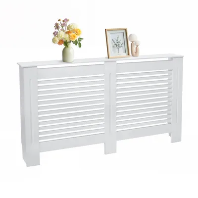 Image de FATIVO Habillage de radiateur 172 x 19 x 92 cm - Habillage de radiateur haut, blanc, en MDF épais, à lamelles horizontales