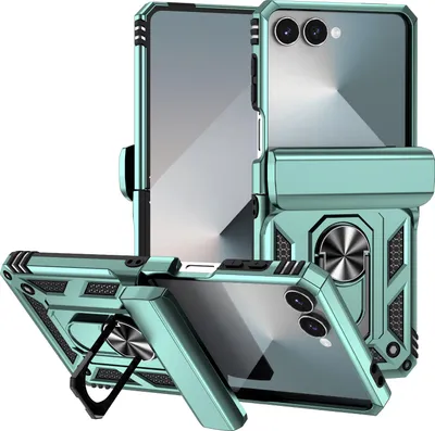 Produktbild von Hülle für Samsung Galaxy Z Flip 7 Hybrid Schutzhülle mit Ring Kickstand und Scharnierabdeckung Grün