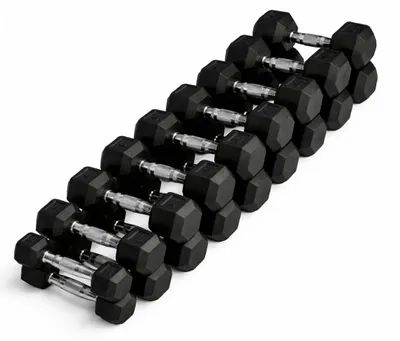 Obrázok produktu pre PH Fitness Výhodná sada šesťhranných činiek z gumy – protišmykové držadlo, šetrné k podlahe, ideálna na silový tréning, kulturistiku a crossfit