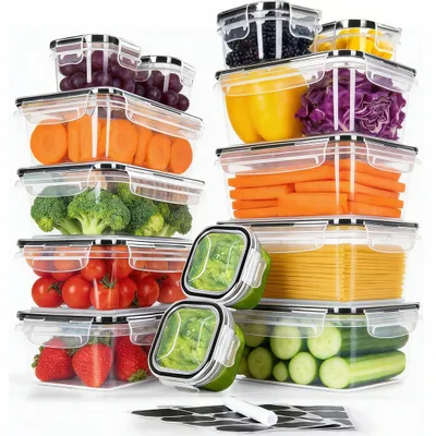 Immagine prodotto di Contenitori per alimenti con coperchi - Set di 14 pezzi - A prova di perdite - Senza BPA - Riutilizzabili - Plastica adatta al contatto con gli alimenti - Neri
