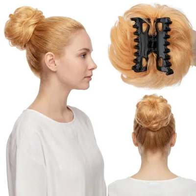 Productafbeelding van Haarstuk met knot, met clip, van echt haar, donkerblond #27, 42 gram