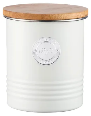 Produktbild von Zuckerdose luftdicht, Pastellcreme, 1 Liter, Vorratsbehälter aus Stahl mit Bambusdeckel, 12 x 12 x 14 cm