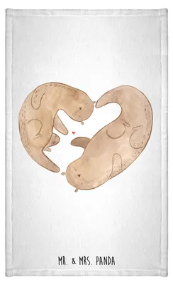 Produktbild von Mr. & Mrs. Panda Handtuch Otter Herz - Weiß - Geschenk, Hochzeitstag, Liebe, Gästetuch, badezimmer, buntes, Frotteetuch, Gästehandtuch Bunt