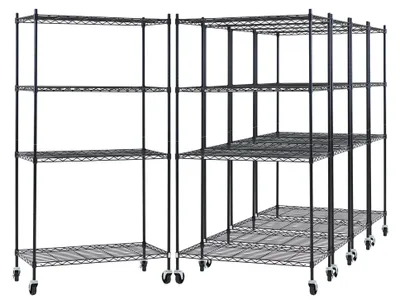 Produktbild von Mega Deal | 5x Gitterregal HADES mit Rollen & 4 Gitterböden | HxBxT 160x90x40cm | Fachlast 75kg | Metall | Schwarz | Metallregal Drahtregal Schmal Küchenregal Aufbewahrungsregal